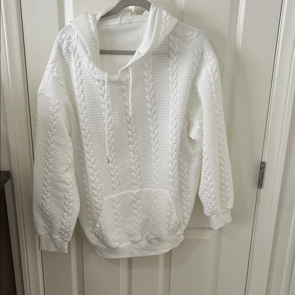 SHEIN White Cable Knit Hoodie Pullover Sweater, Size 0XL, NWOT